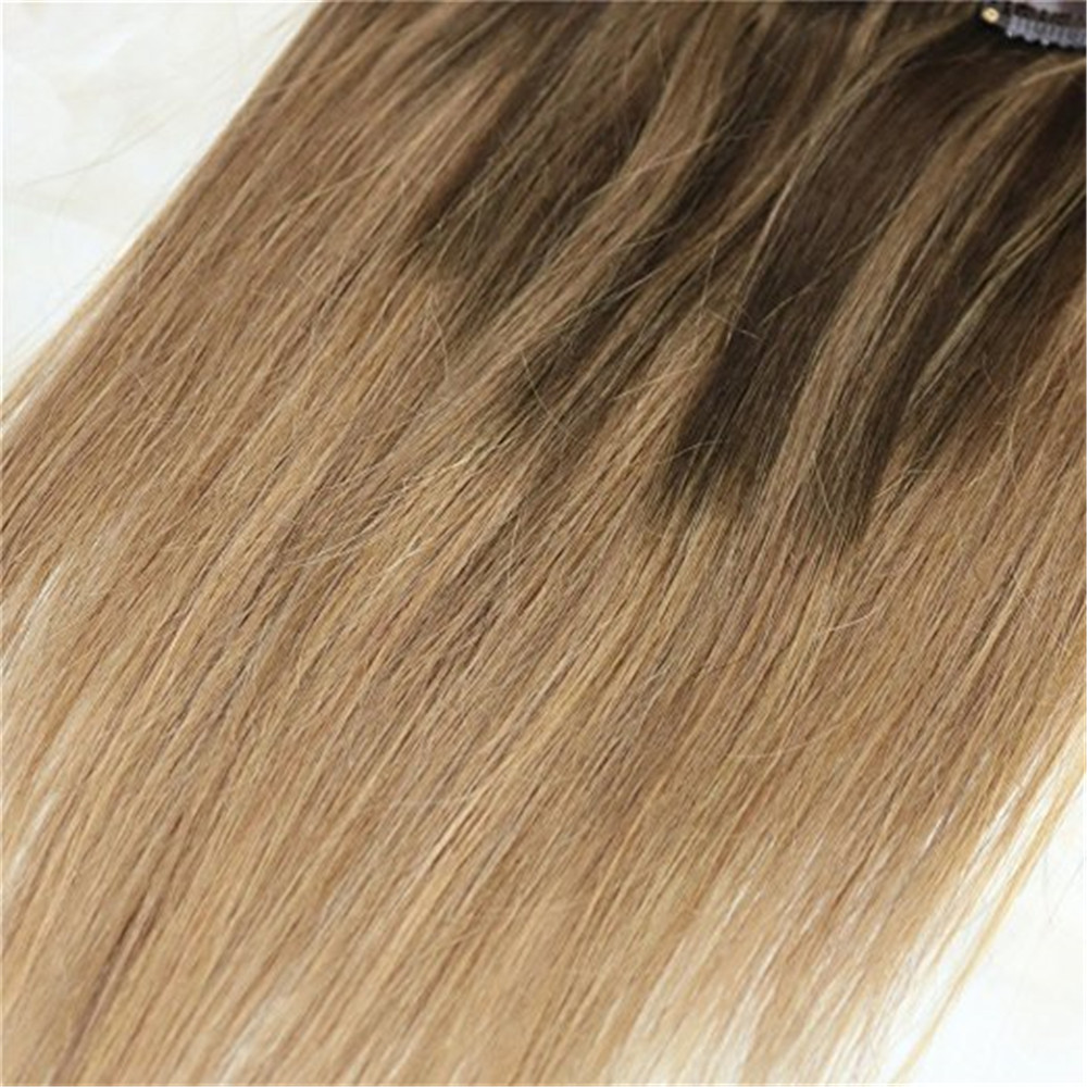 Balayage Clip in Hair Extensions #4 Dark Brown mixed #27 Honey Blonde and Color #10 Golden Brown Ombre Brazilian Human Hair Extensions Clips