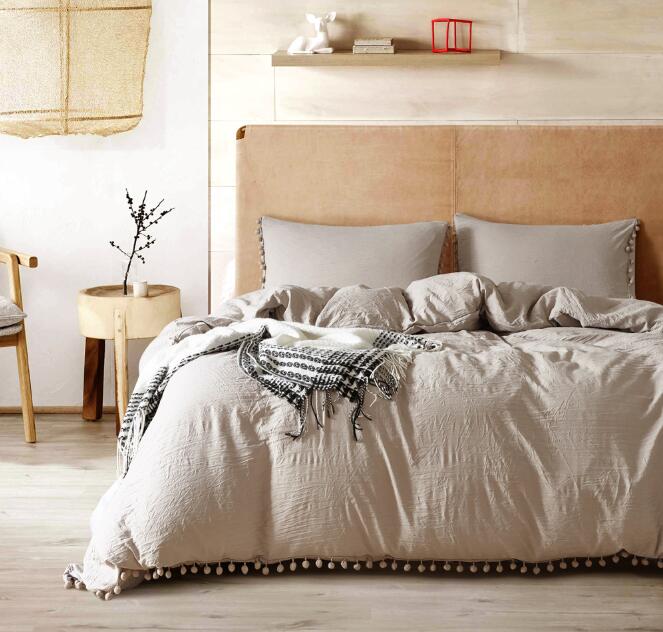 Solid Color Bedding Set with Tassel Brief Chic Style Sheet Duvet Cover Pillowcase Home Wedding Decoration