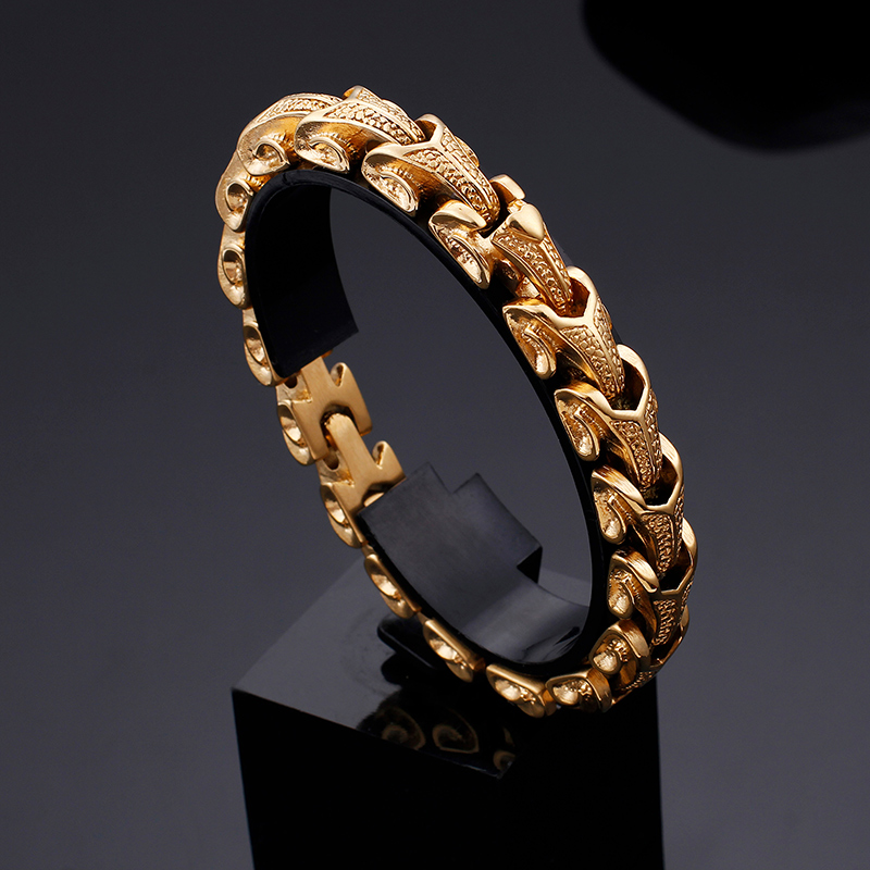 Snake Pattern Stainless Steel Bracelet Fashion Colorful Men's Ancient Silver Thick Heavy Hip Hop Rock Bangle Jewelry
