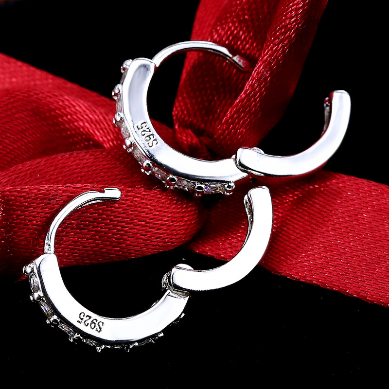 S925 Silver Hoop Earring Full Rhinestone Inlay Earrings Jewelry Classic Fashion for Women Girls Child Gift