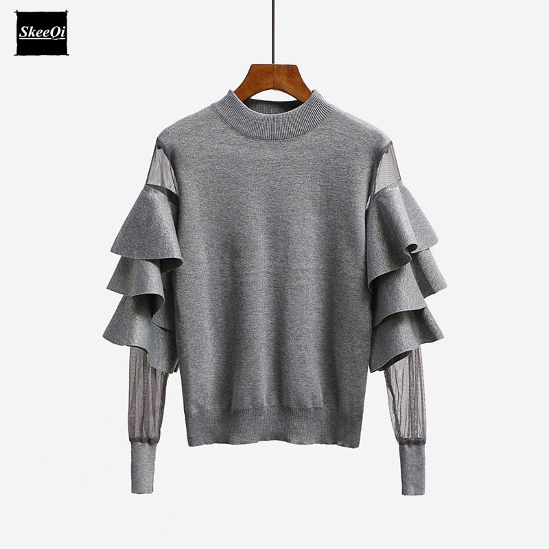 2018 New Autumn Runway Designer Women Sweater Pullover Tops Ruffle Mesh Sheer Knitted Patchwork Basic Knitted Sweaters Pullovers, White
2018 New Autumn Runway Designer Women Sweater Pullover Tops Ruffle Mesh Sheer Knitted Patchwork Basic Knitted Sweaters Pullovers, White