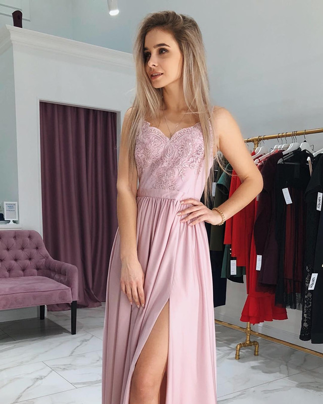 Peach A Line Prom Dresses Spaghetti Straps Split Evening Gowns Cheap Appliques Special Occasion Dress Custom Made