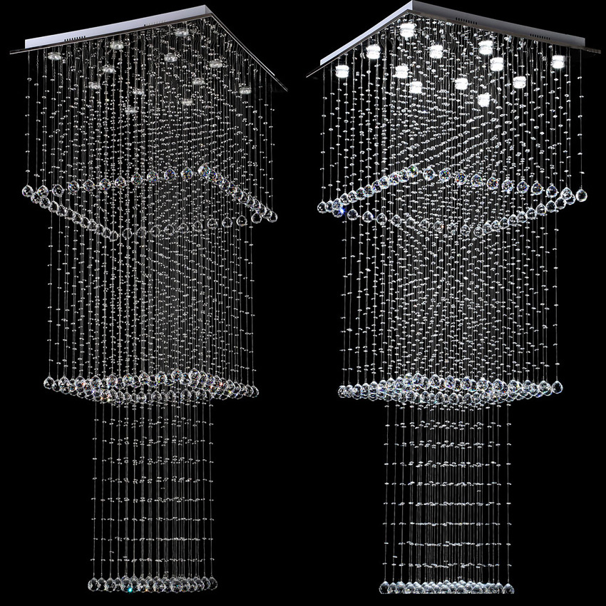 Modern Square Crystal Chandelier Lights Stair Hanging Light Fixture LED Hallway Indoor Lighting Luminaire Suspension GU10