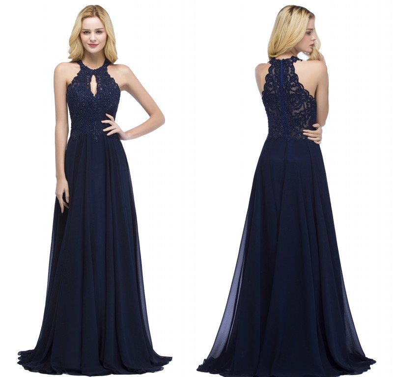 2018 Designer Navy Blue Halter Long Prom Dresses Keyhole Neck Beaded Appliqued Lace Evening Dress Women Party Gowns CPS866, Same as image
2018 Designer Navy Blue Halter Long Prom Dresses Keyhole Neck Beaded Appliqued Lace Evening Dress Women Party Gowns CPS866, Same as image