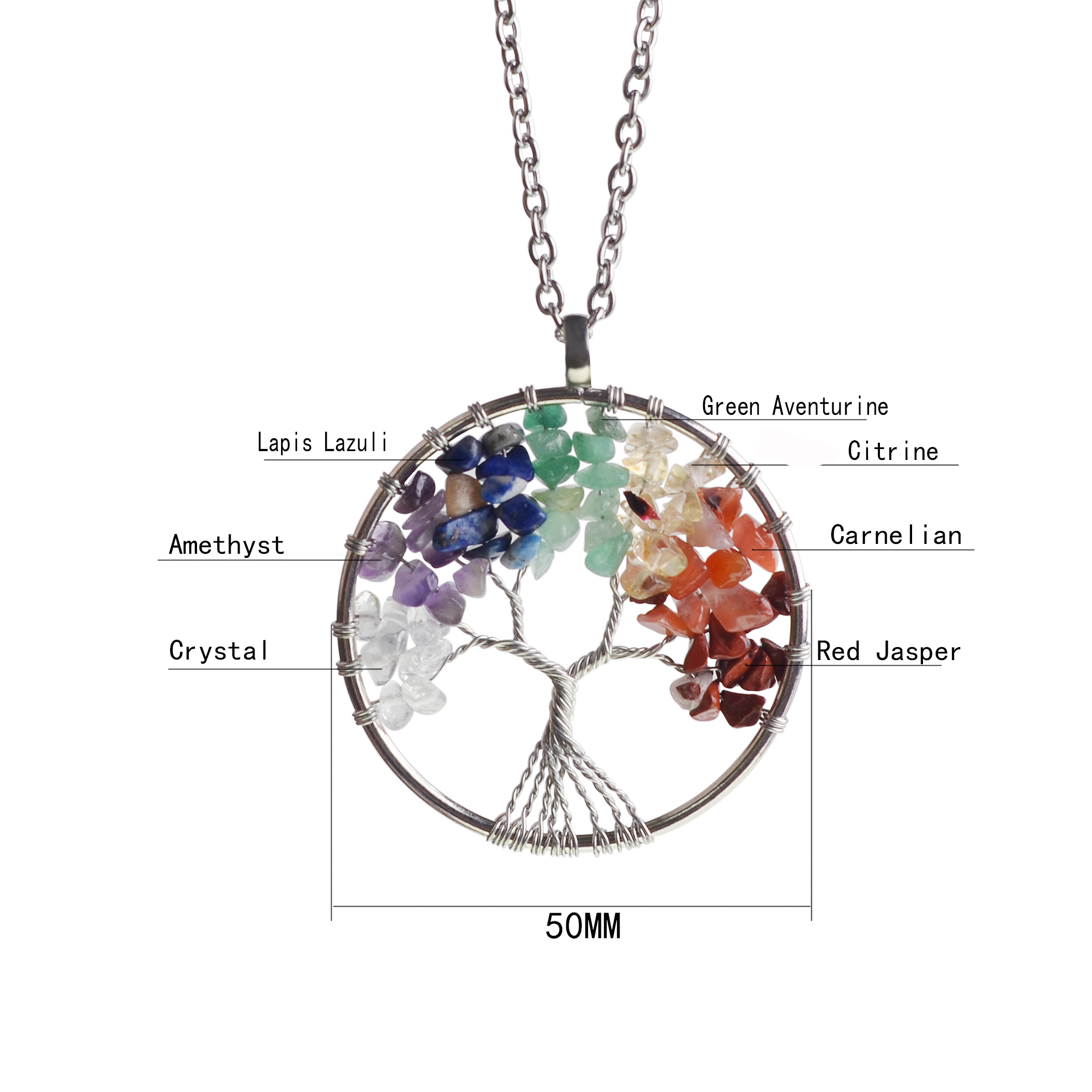 12pc/set Tree of life necklace 7 chakra stone beads natural amethyst sterling-silver-jewelry chain choker necklace pendant for woman gift