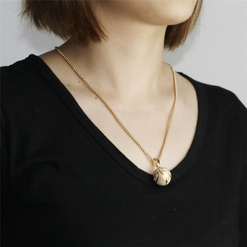 Basketball Pendant Necklace Gold Stainless Steel Chain Necklace Women Men Sport Hip Hop Jewelry Basketball Football Lovers Gift