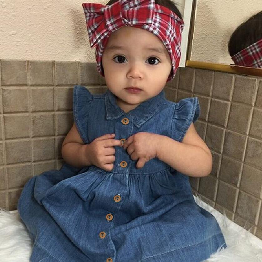 Denim dresses for Baby Girls Dress Sleeveless summer Solid fashion Princess dress toddler kids Outfits Clothes European Style