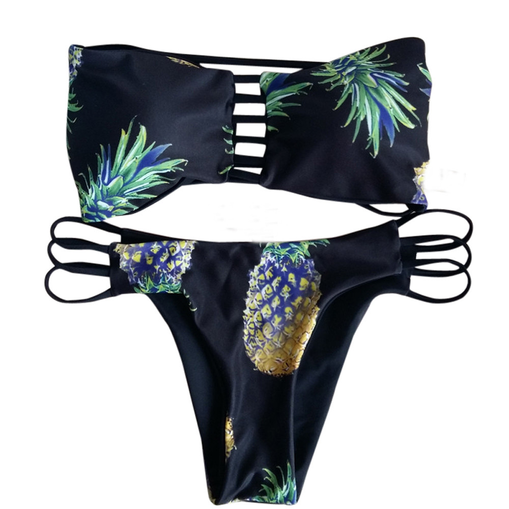 2018 Women's Bikini Set Swimsuit Sexy Hollow Pineapple Printed Swimsuit Push-up Swimwear Bathing Suit biquini maillot de bain