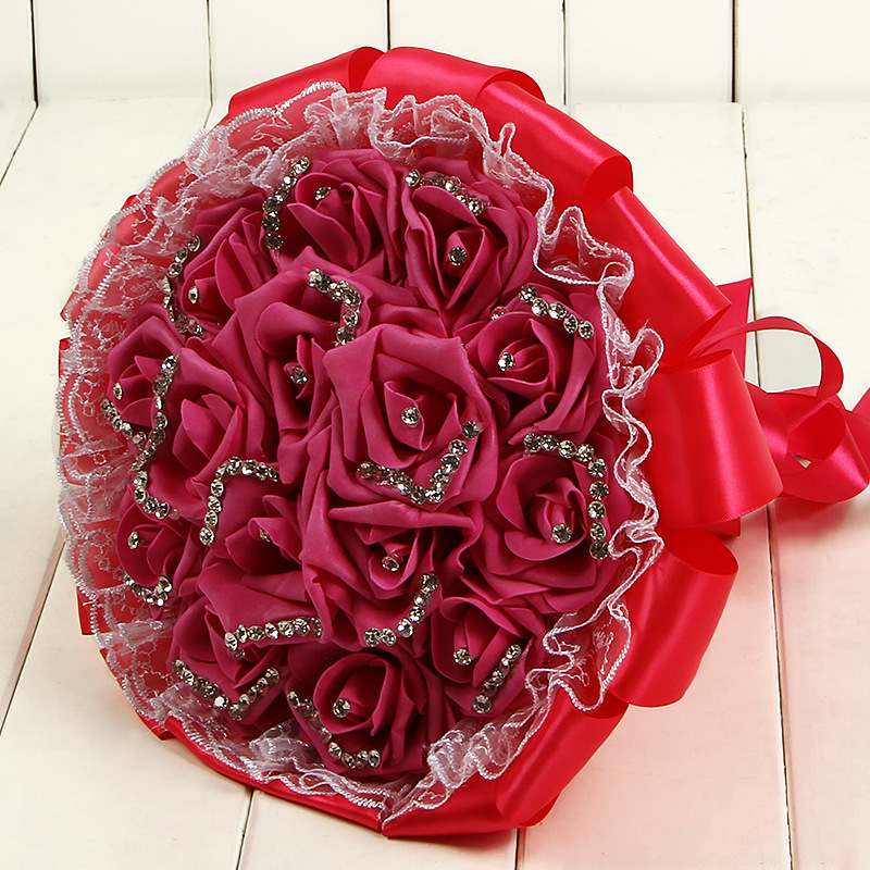 Foam Rose Wedding Bridal Bouquets Handmade Flowers Artificial Rose Crystals Wedding Supplies Bride Holding Flowers Brooch Bouquet CPA1595