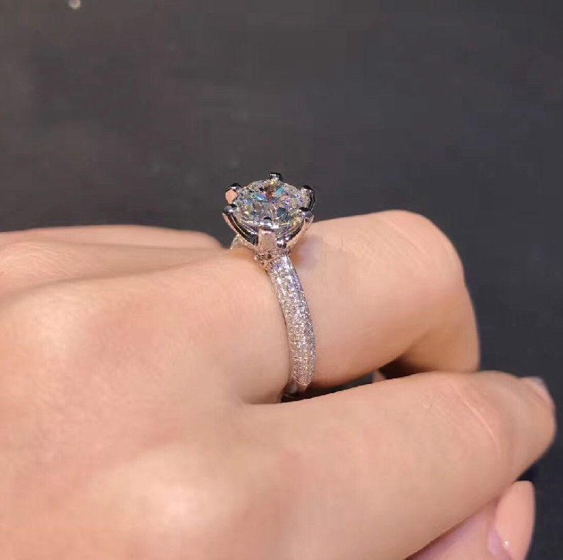 Infinity Brand New Luxury Jewelry Classical Six Claw Pure 100% 925 Sterling Silver Round Shape White Topaz CZ Diamond Wedding Band Ring Gift