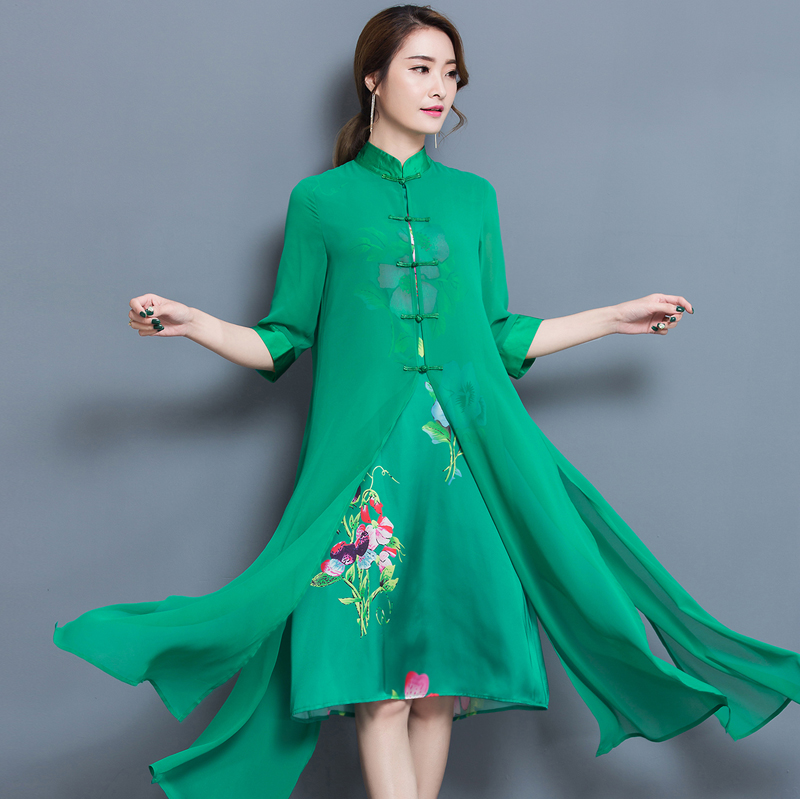New fashion Tang suit modern traditional Chinese style gowns summer dress Qipao long green vintage cheongsam for women Ethnic clothing