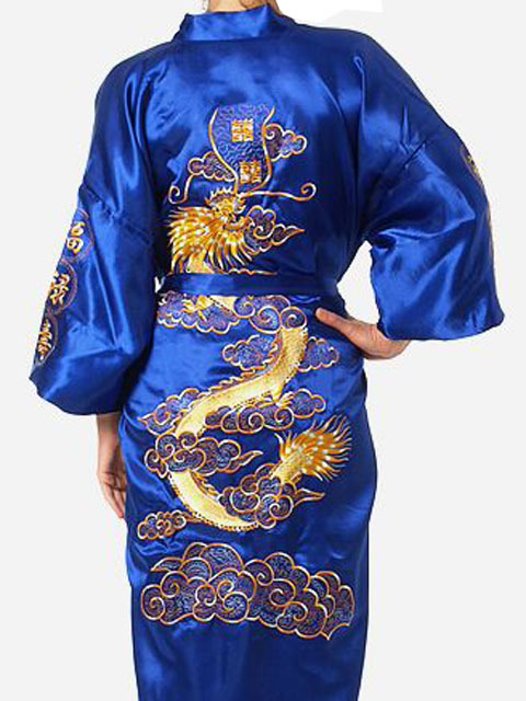Free Shipping Chinese tradition Mens robe gown sleepwear Bathrobe Nightwear with Dragon Free shipping size S-XXXL S0008