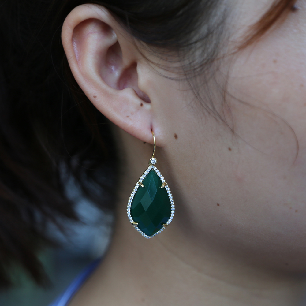 big emerald gemstone dangle earring for women european modern big stone ear wire geometric shaped stone dangle earring