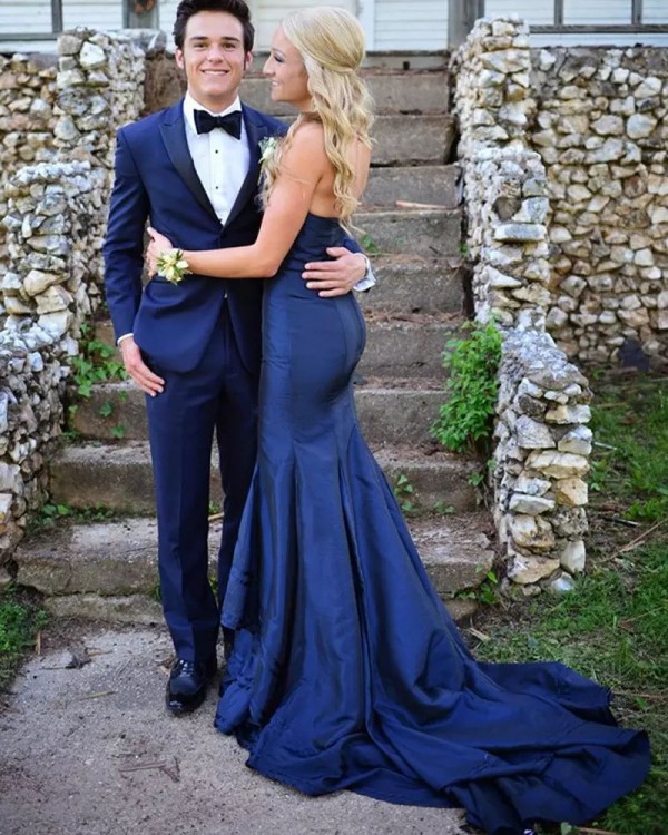 Cheap Elegant Evening Formal Dresses 2018 New Arrival Sweetheart Mermaid Court Train Royal Blue Taffeta Prom Party Dresses