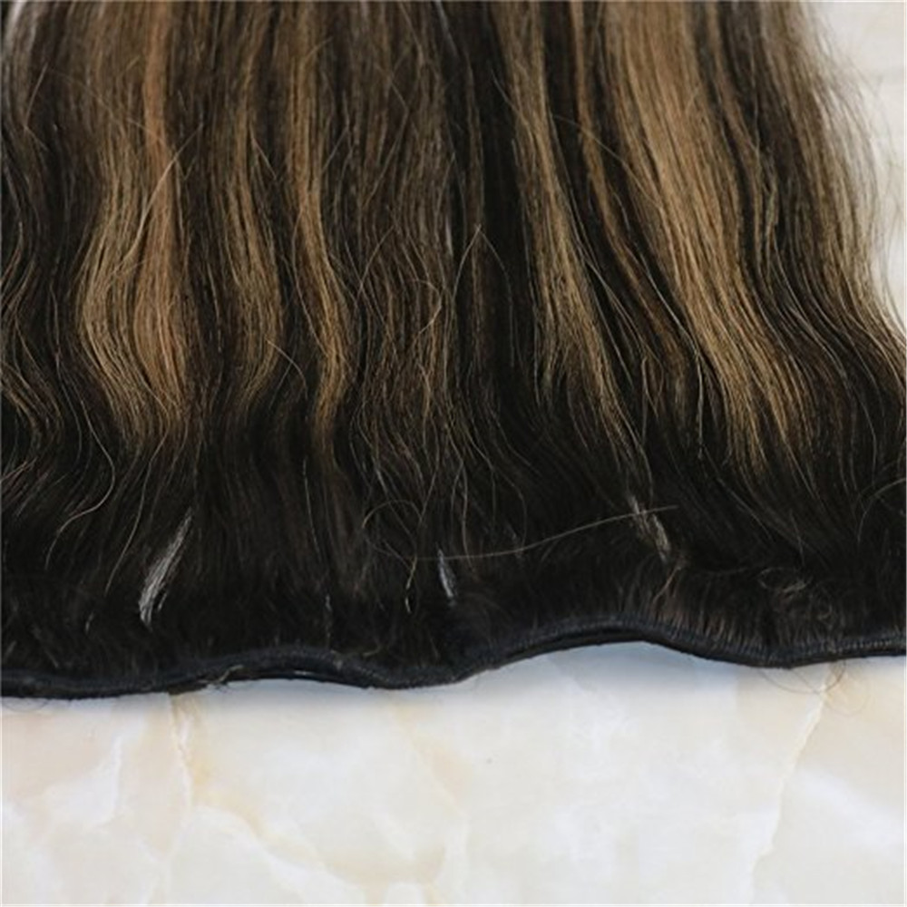 Ombre Color Remy Human Hair Bundles #1b Natural Black to #6 Medium Brown and Natural Black Clip in Human Hair Extensions 7pcs 120g