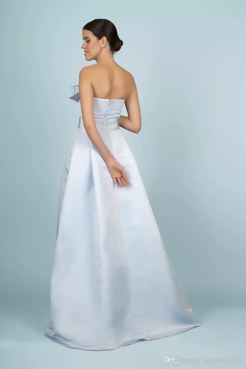 Light Sky Blue Women Jumpsuits With Detachable Train Bow Strapless Neck Elegant Prom Dress Party Formal Evening Gowns Satin Overskirt