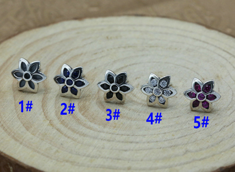 2018 new 925 sterling silver cherry blossom stud earrings antique silver hand-made designer jewelry earrings 5 colors for women