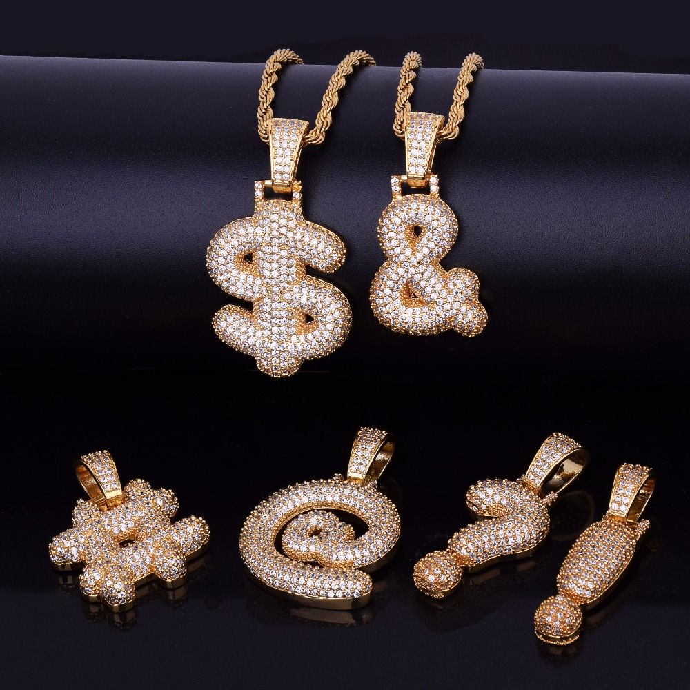 Iced Out Gold Silver Custom Bubble Question Mark Dollar Sign Pendant Necklace Charm Cubic Zircon Men Women HipHop Jewelry
Iced Out Gold Silver Custom Bubble Question Mark Dollar Sign Pendant Necklace Charm Cubic Zircon Men Women HipHop Jewelry