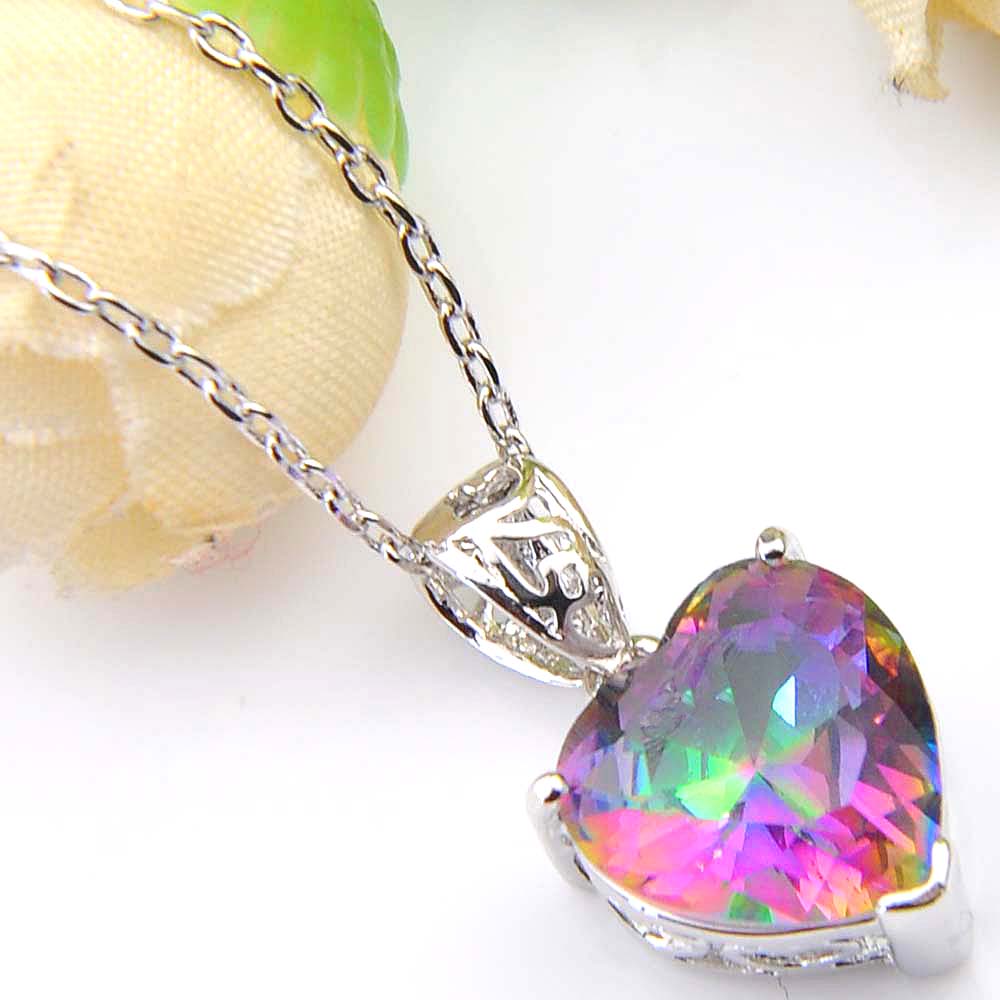 Colored Pendant 925 Sterling Silver Necklaces LuckyShine Heart For Women Cz Zircon Pendants Wedding Engagemets Bride Jewelry Gift