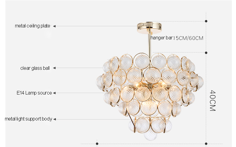 Modern Chandelier LED American Gold Chandeliers Lights Fixture Glass Balls Droplight Foyer Home Hanging Lamps 3 White Light Color Dimmable