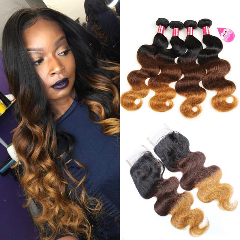 Brazilian Ombre Body Wave Bundles with Closure 3 Tone Blonde 1B 4 27 Ombre Brazilian Body Wave Human Hair Extensions with 4x4 Closure, Ombre color
Brazilian Ombre Body Wave Bundles with Closure 3 Tone Blonde 1B 4 27 Ombre Brazilian Body Wave Human Hair Extensions with 4x4 Closure, Ombre color