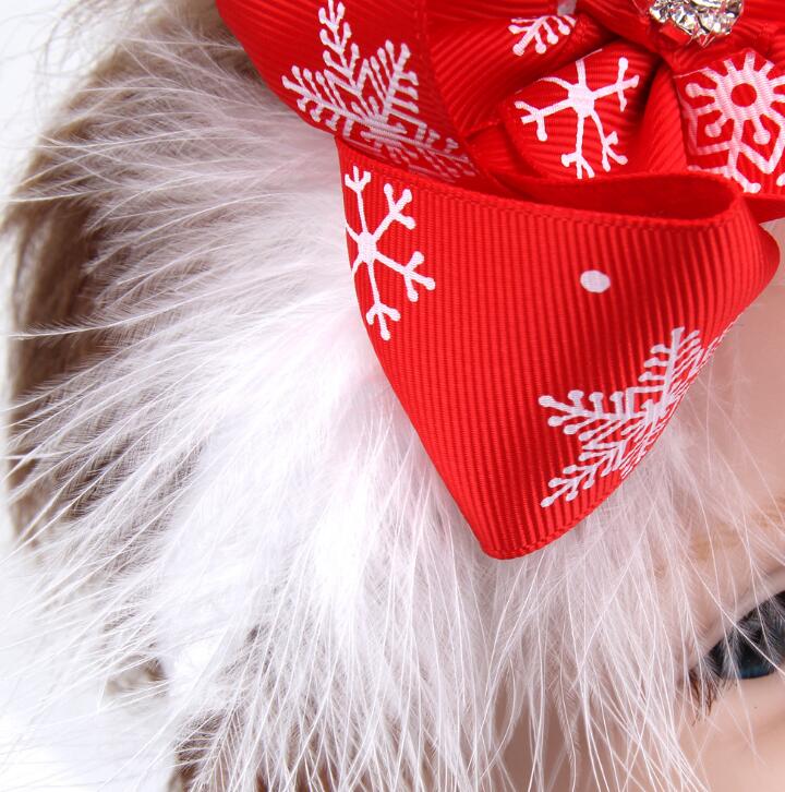 Christmas Baby Girls Bow Feather Headband Party Xmas Toddler Infant Kids Hair Band Headwear Hair Accessories hair hoop presents