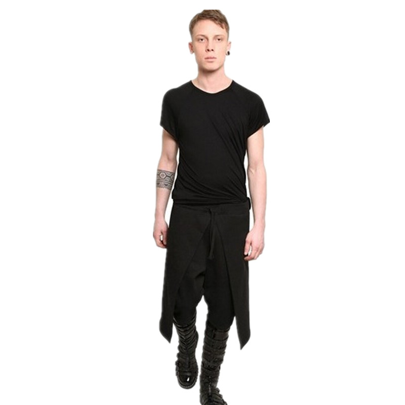 2018 Brand Cool Mens Gothic Punk Style Harem Pants Black Hip Hop Wear Skinny Dress Skirt Pants Trousers Faux 2pieces