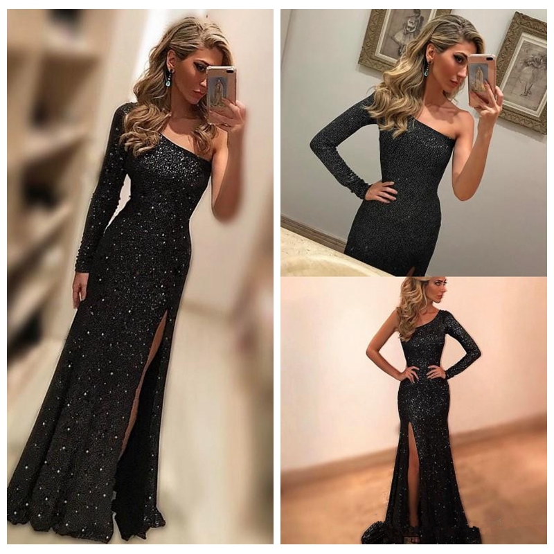 Formal Black Long Evening Dresses 2018 One Shoulder Long Sleeve Bling Bling Sequins Mermaid Prom Gowns Side Split Pageant Party Dress, Choose from color chart
Formal Black Long Evening Dresses 2018 One Shoulder Long Sleeve Bling Bling Sequins Mermaid Prom Gowns Side Split Pageant Party Dress, Choose from color chart