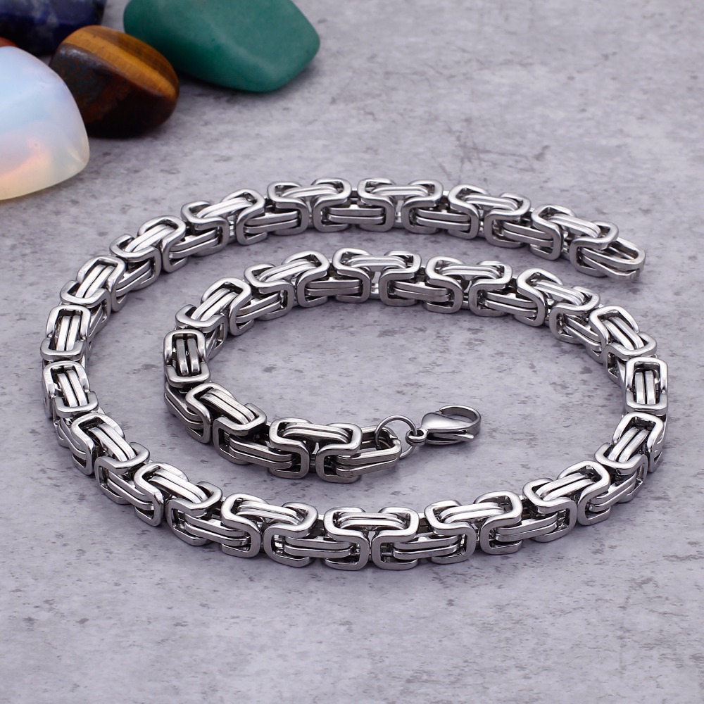 5mm/6mm/8mm wide Silver Stainless Steel King Byzantine Chain Necklace Bracelet Mens Jewelry Handmade