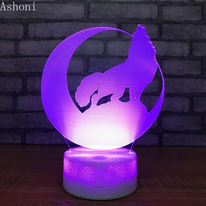Wolf 3D Acrylic LED Night Light Touch 7 Color Change Desk Table Lamp Party Decorative Light