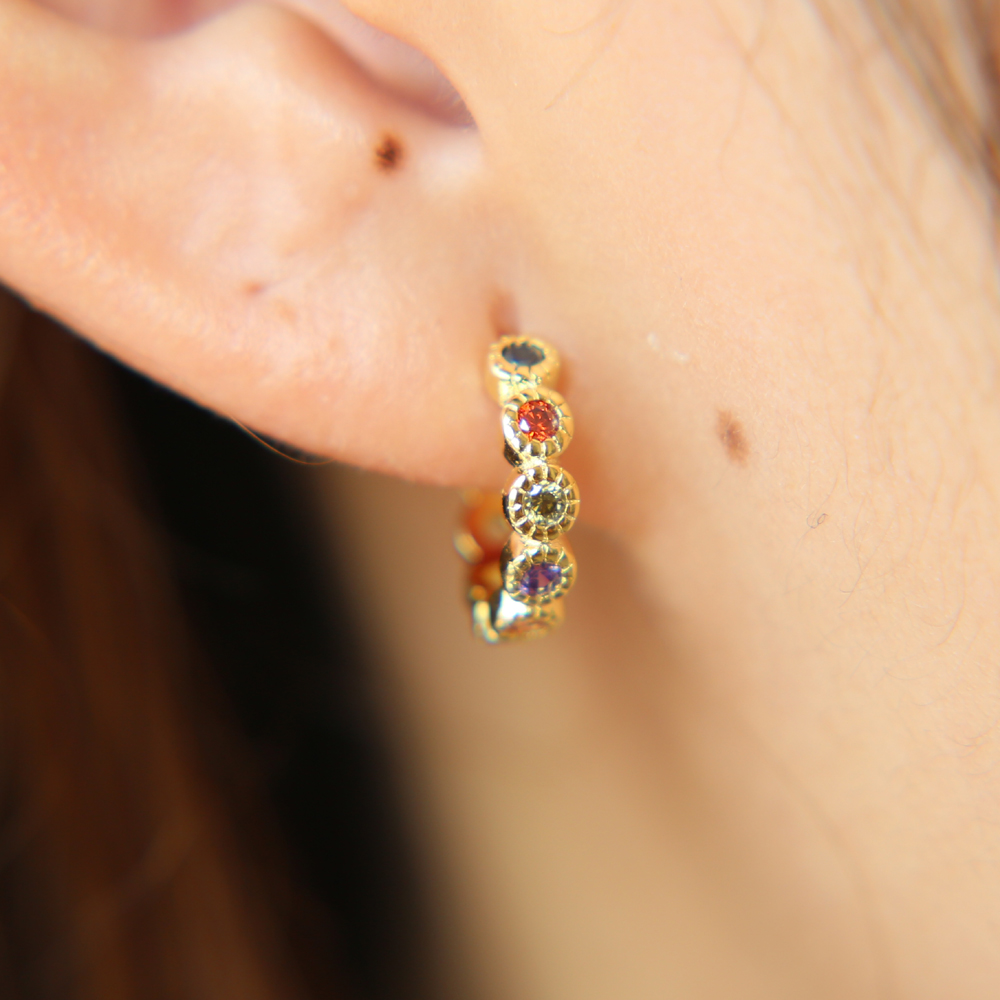 gold plated rainbow cz hoop earring for girl women fashion dainty jewelry small huggie hoops trendy simple jewelry