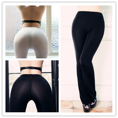 New Sexy Shiny Oil Glossy Leggings for Women Fluorescent Low Waisted Flared Stretchy Womens Flared Pants Punk Dance Plus Size