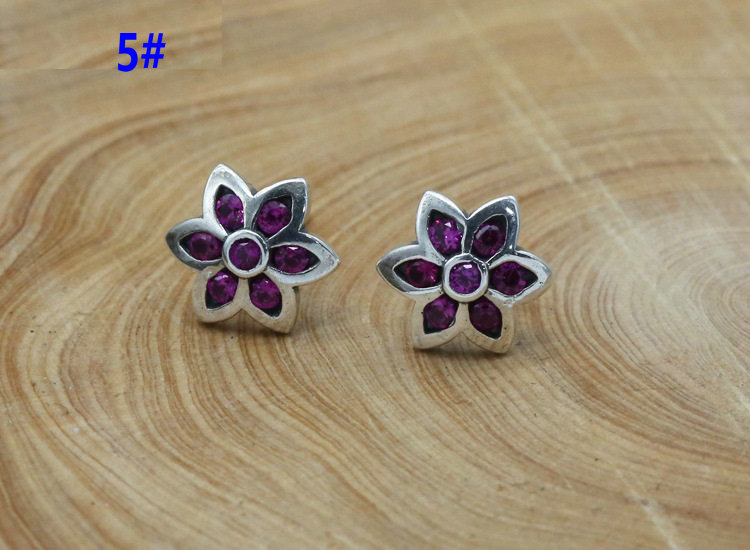 2018 new 925 sterling silver cherry blossom stud earrings antique silver hand-made designer jewelry earrings 5 colors for women