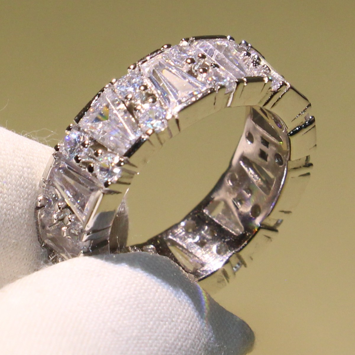 Victoria Wieck Sparkling Cute Infinity Luxury Jewelry 925 Sterling Silver T Princess Cut 5A Cubic Zirconia CZ Wedding Women Band Ring Gift