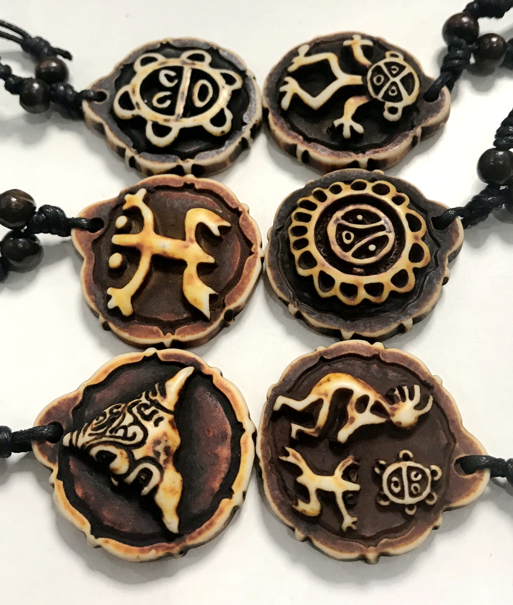 yqtdmy 12 pcs Taino Coqui Frog Cemi Sun Turtles Kokopelli Imitate Yak Bone Necklace All 6 styles choose