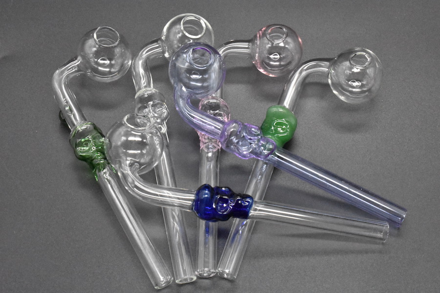 new desgin colorful glass pipe Skull Smoking Handle Pipes Curved Mini 5.5 inches Smoking oil burner Hand Blown Recycler on balancer