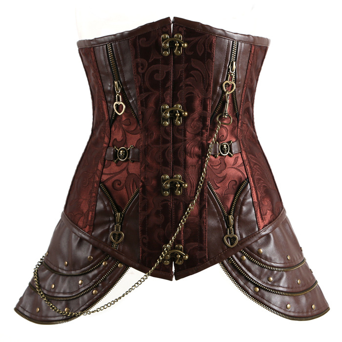 Fashion Punk Corset Underbust Body Shaper Women Body Slimming Chest Harness Chest Compression Vest Brown Color F0804 with Rivet Chains
Fashion Punk Corset Underbust Body Shaper Women Body Slimming Chest Harness Chest Compression Vest Brown Color F0804 with Rivet Chains