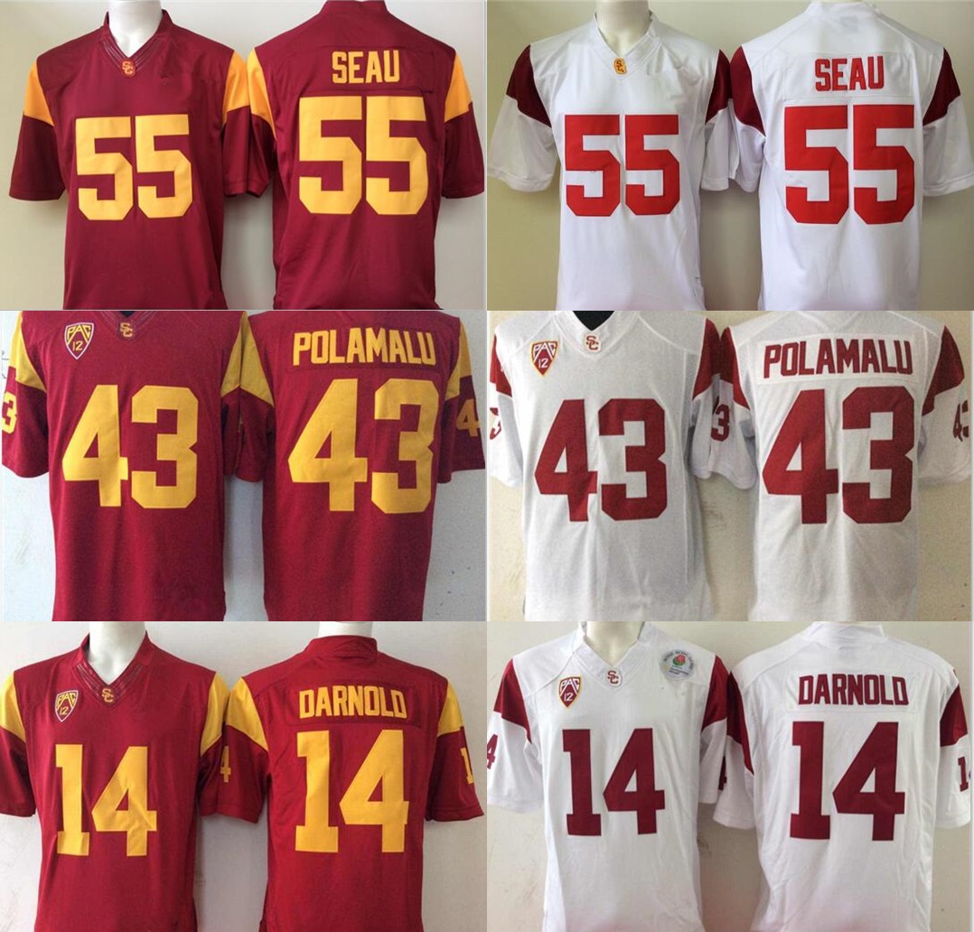 NCAA USC Trojans Darnold College Football Jersey #14 Seau #55 Polamalu #43 stitched Factory Outlet