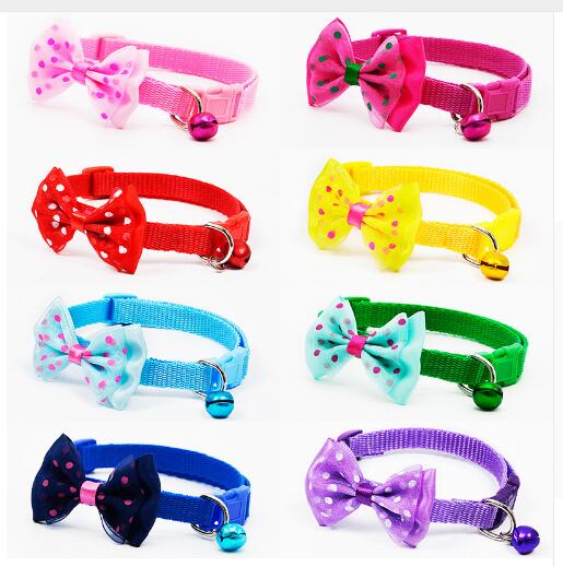 

10pcs/lot  Polyester Dog Collars Pet Collars With Bowknot Bells Charm Necklace Collar For Little Dogs Cat Collars Pet Supplies