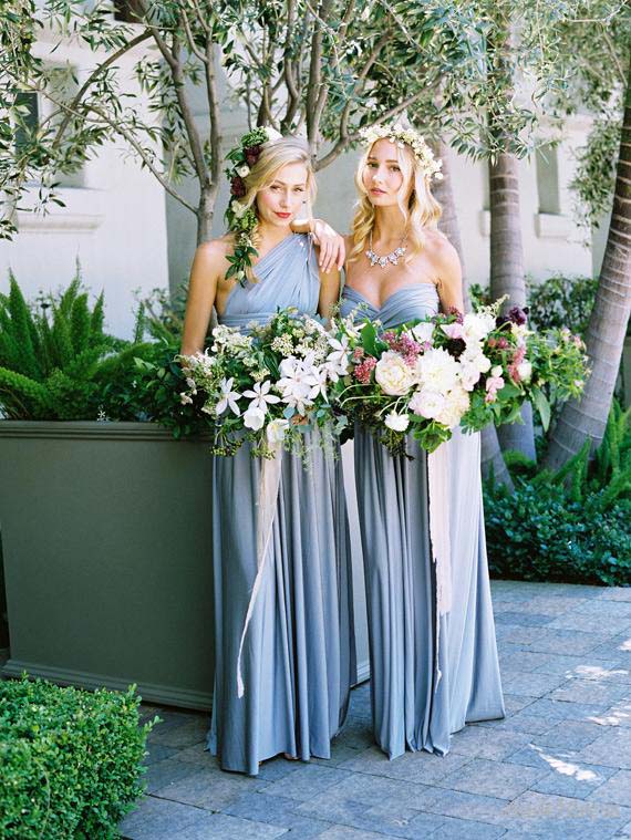 New Dusty Blue Convertible Bridesmaid Dresses Eight Ways To Wear Pleated Floor Length Country Beach Wedding Guest Party Gowns Cheap