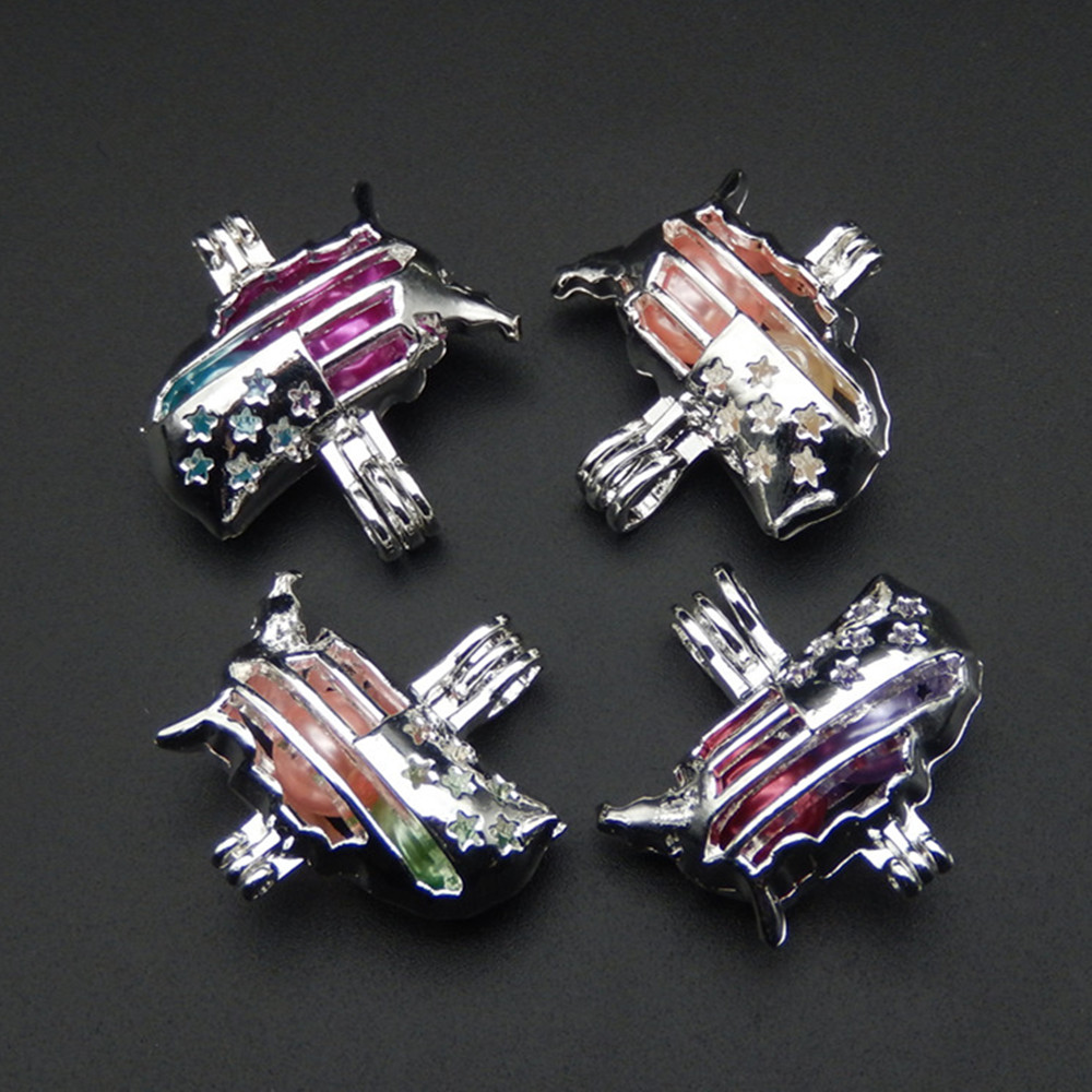 10pcs Silver American Map Pearl Cage Jewelry Making Bead Cage Pendant Essential Oil Diffuser Locket For Oyster Pearl Fun gifts