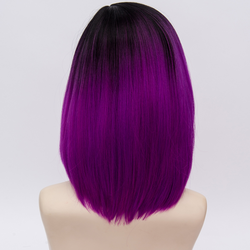 Ombre Black To Purple Hand Tied Short Bob wig for black women Soft High Density Heat Resistant Synthetic Lace Front Wigs Make up