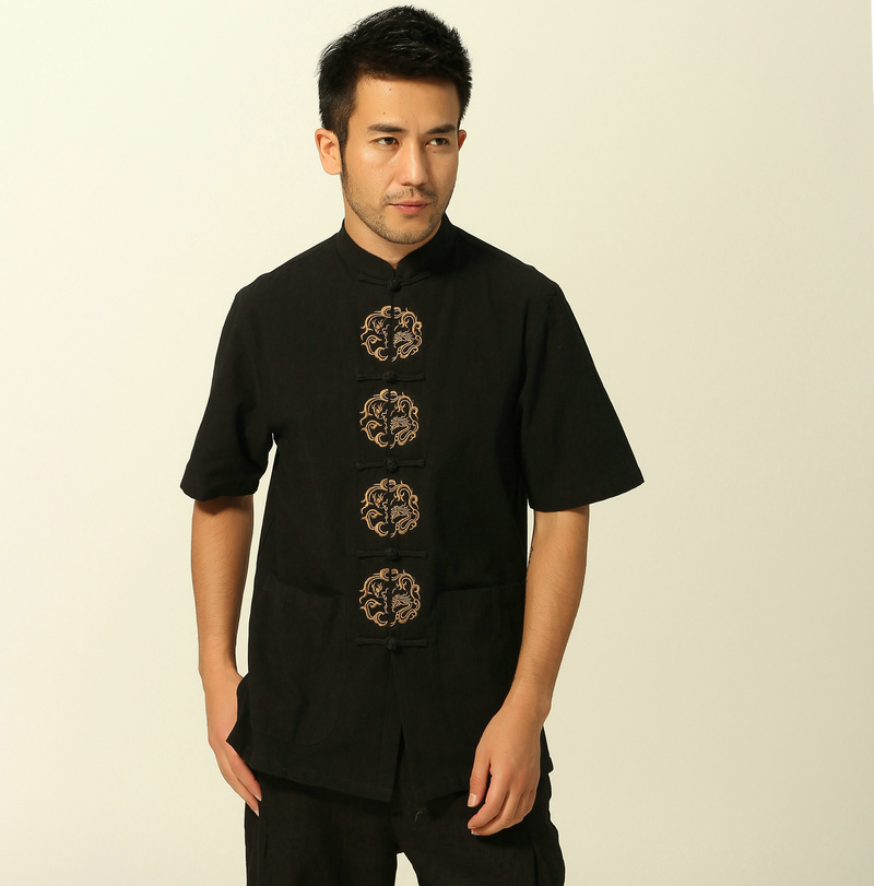 Shanghai Story embroidery men's ethnic clothing Chinese style short sleeve tang suit mandarin collar jacket kungfu top for man