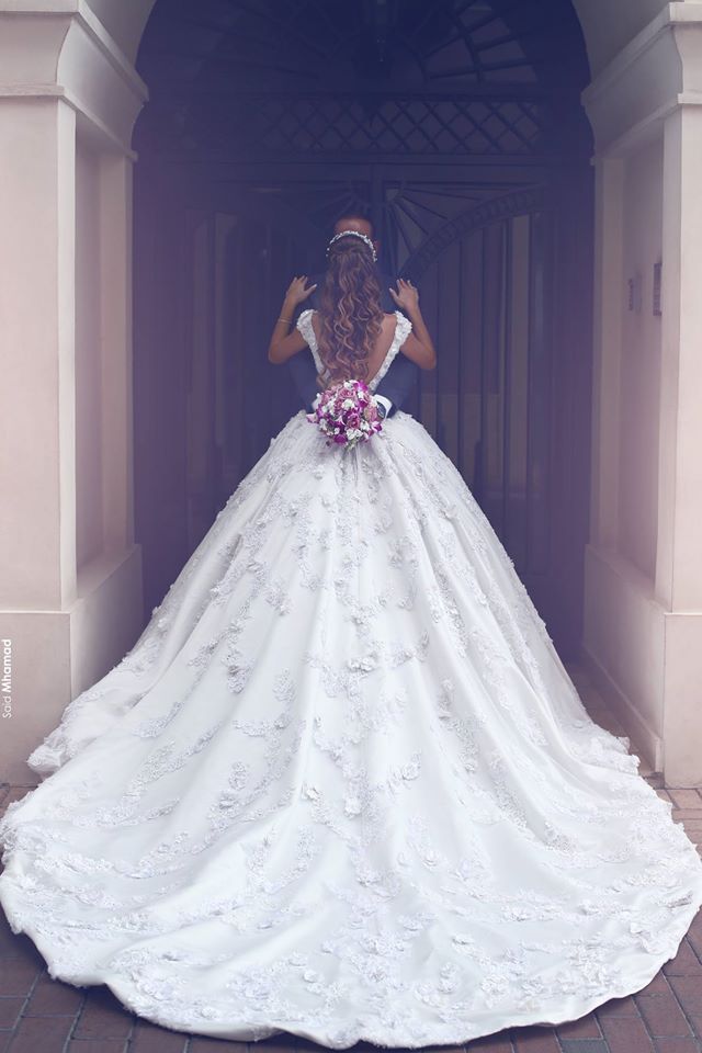 Mhamad New Said Dubai Arabic Long Sleeves Spaghetti Robe De Mariage Court Train Wedding Dress Bridal Gowns