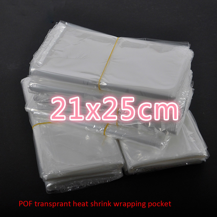 200pcs/lot 21x25cm Clear Transparent Shrink Wrap Package Heat Seal Bag POF Gift packing plastic bags for comestic bottles boxes