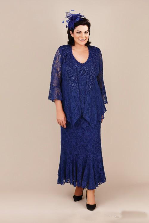 Plus Size Mother Of The Bride Dresses Royal Blue Mermaid Lace Mothers Wedding Guest Dress Ankle Length Mother's Groom Gowns