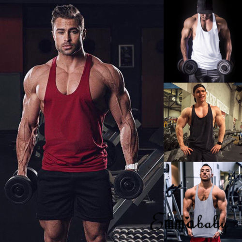 Mens G ym Vest Racerback Bodybuilding Muscle Stringer Plain Tank Top Fitness NEW