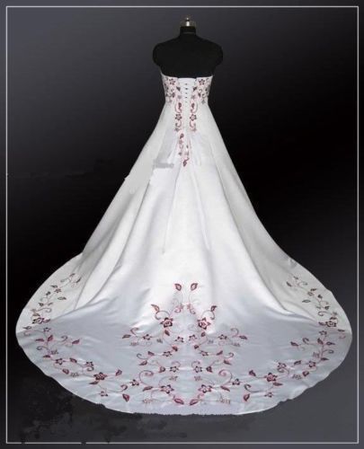 White Red Embroidery Wedding Dresses Ball With Appliques Ball Gown Party Dress Bridal Gowns QC1005