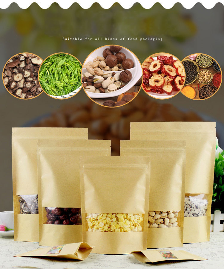 100 pcs kraft paper bag seal with Aluminum Foil Lining stand up Pouch Packaging favor food storage bags wholesale for gift nut tea