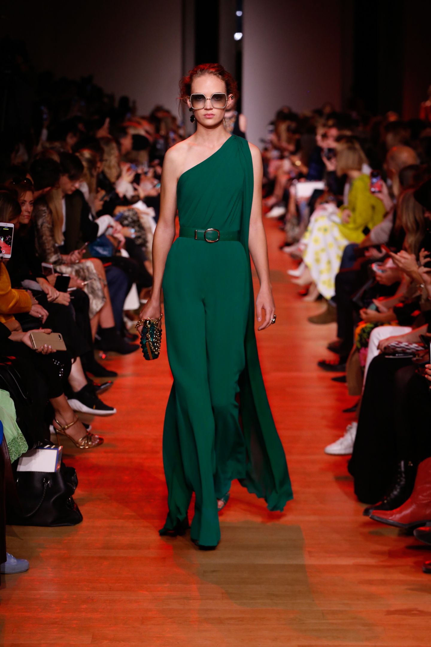 Elie Saab 2019 Prom Dresses Hunter One Shoulder Floating Pleats Chiffon Women Clothes Jumpsuits Customized Formal Evening Dresses With Wraps